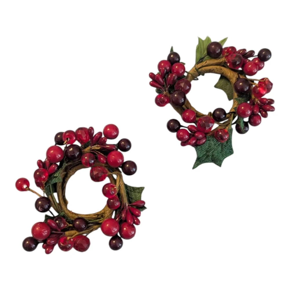 Vintage Pair Of  Red Mix Berry Holiday Candlestick Rings